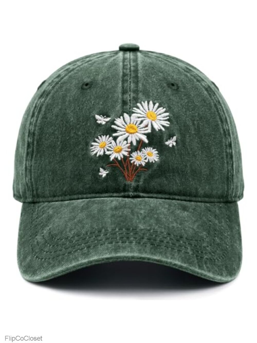 Embroidered Daisy Baseball Cap for Women Floral Vintage Adjustable